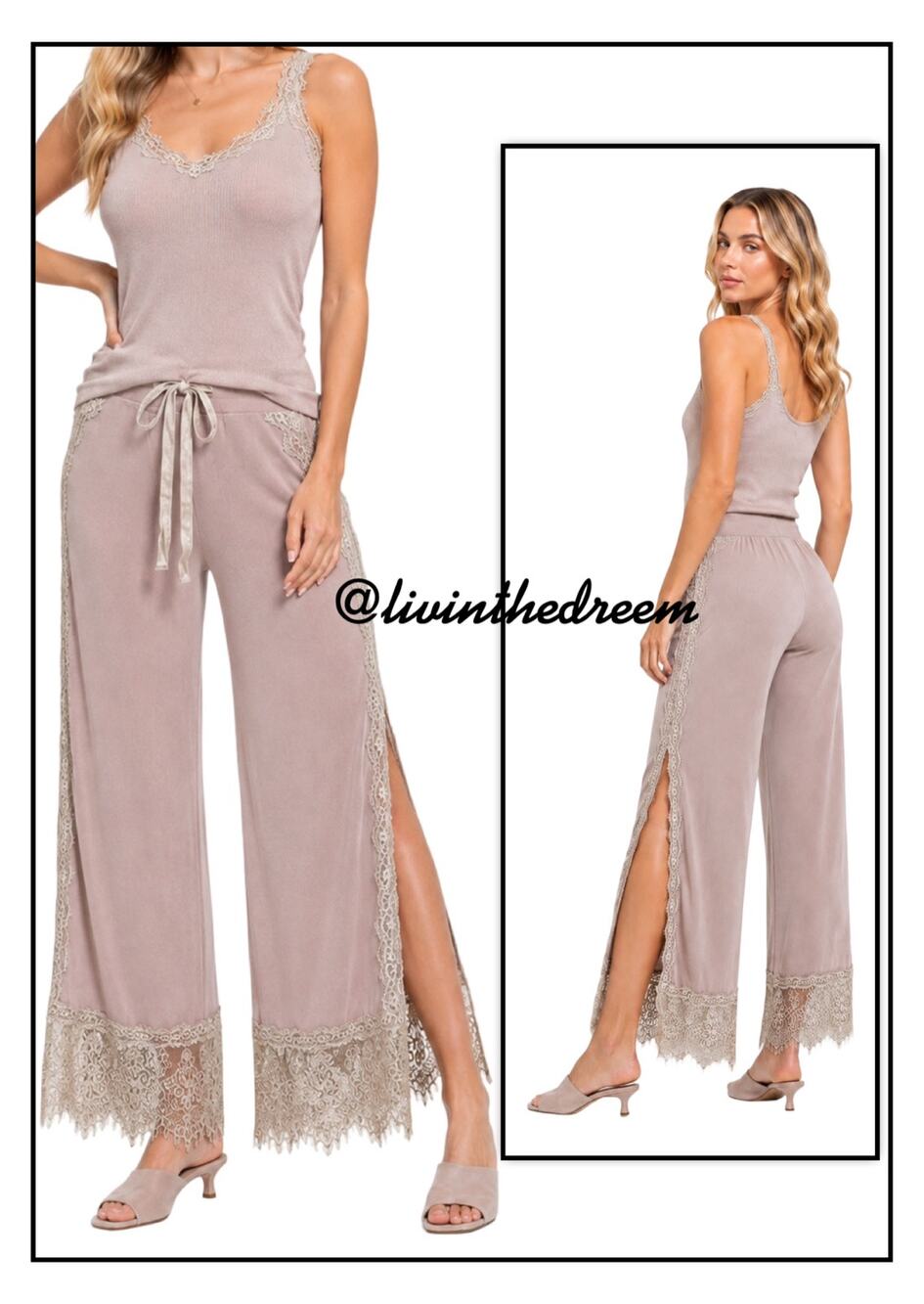 POL LACE IT DOWN PANTS MAUVE  SIZE L